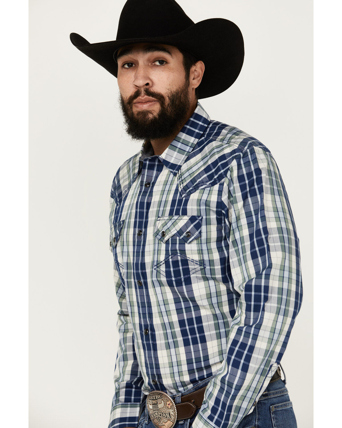 Image #2 - Cody James Men's Cole Plaid Print Long Sleeve Pearl Snap Western Shirt, Cream, hi-res