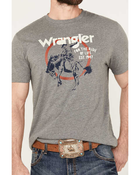 Wrangler Men's Boot Barn Exclusive Ride of Life Short Sleeve Graphic T-Shirt, Grey, hi-res