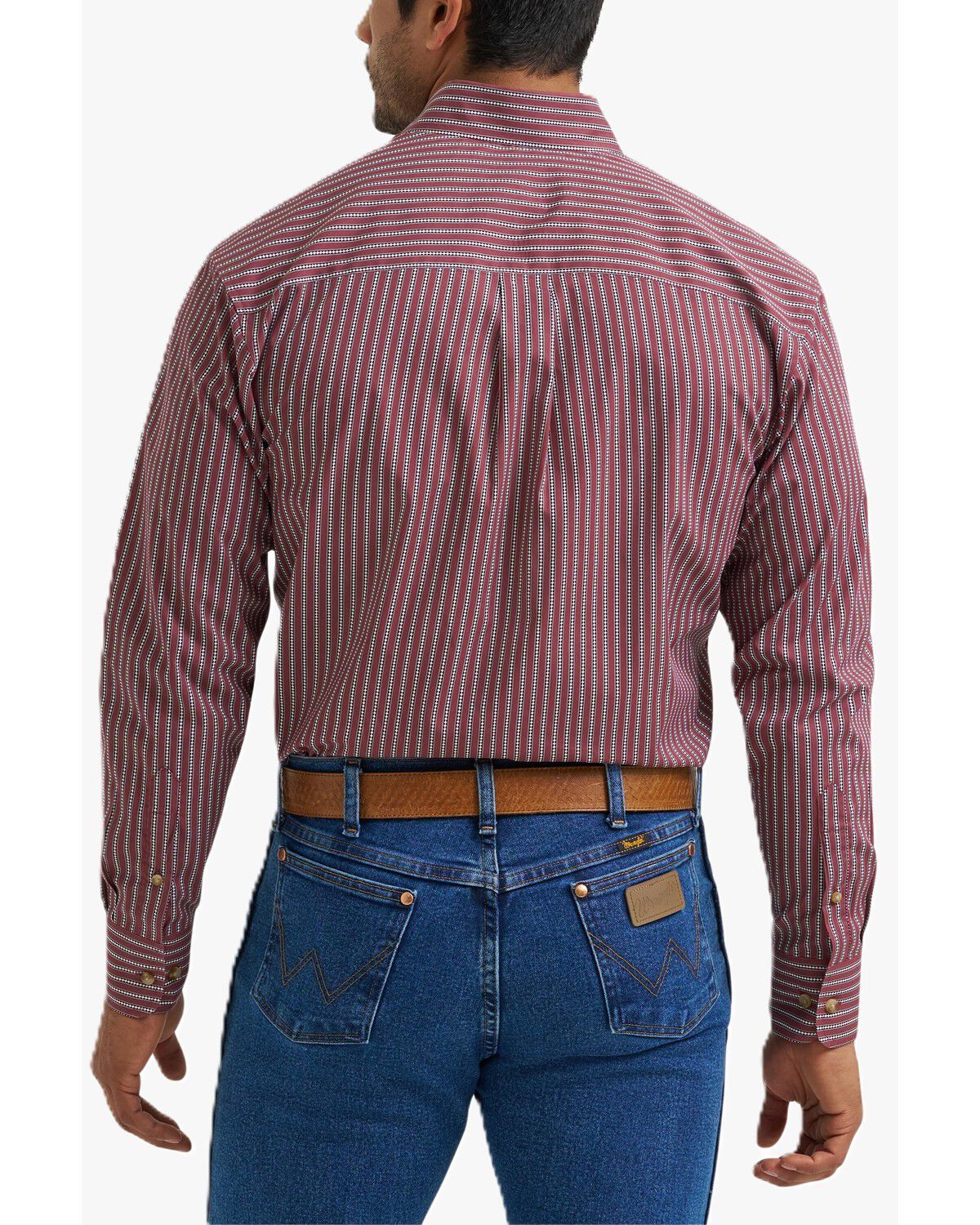Image #2 - Wrangler Men's Classics Striped Long Sleeve Button-Down Western Shirt, Red, hi-res