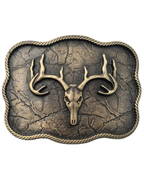 Image #1 - Cody James Men's Antique Brass Scalloped Elk Skull Buckle, No Color, hi-res
