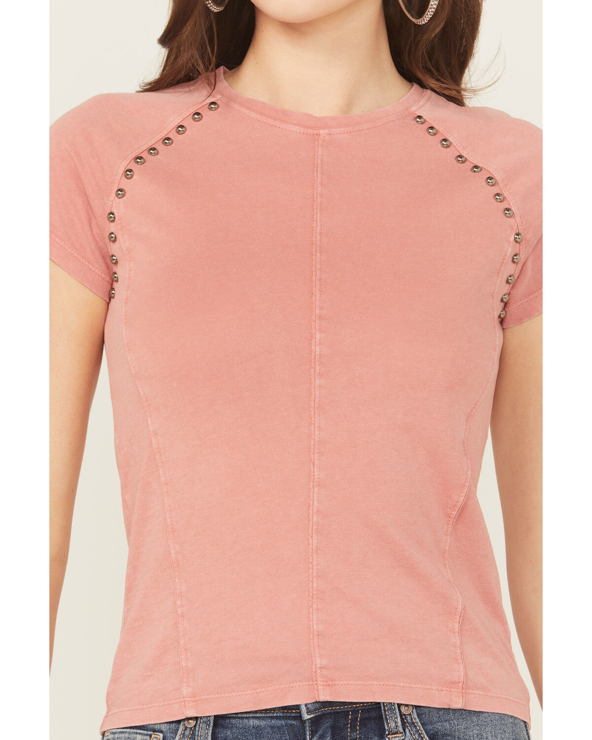 Image #3 - Rock & Roll Denim Women's Studded Baby Tee, Rose, hi-res