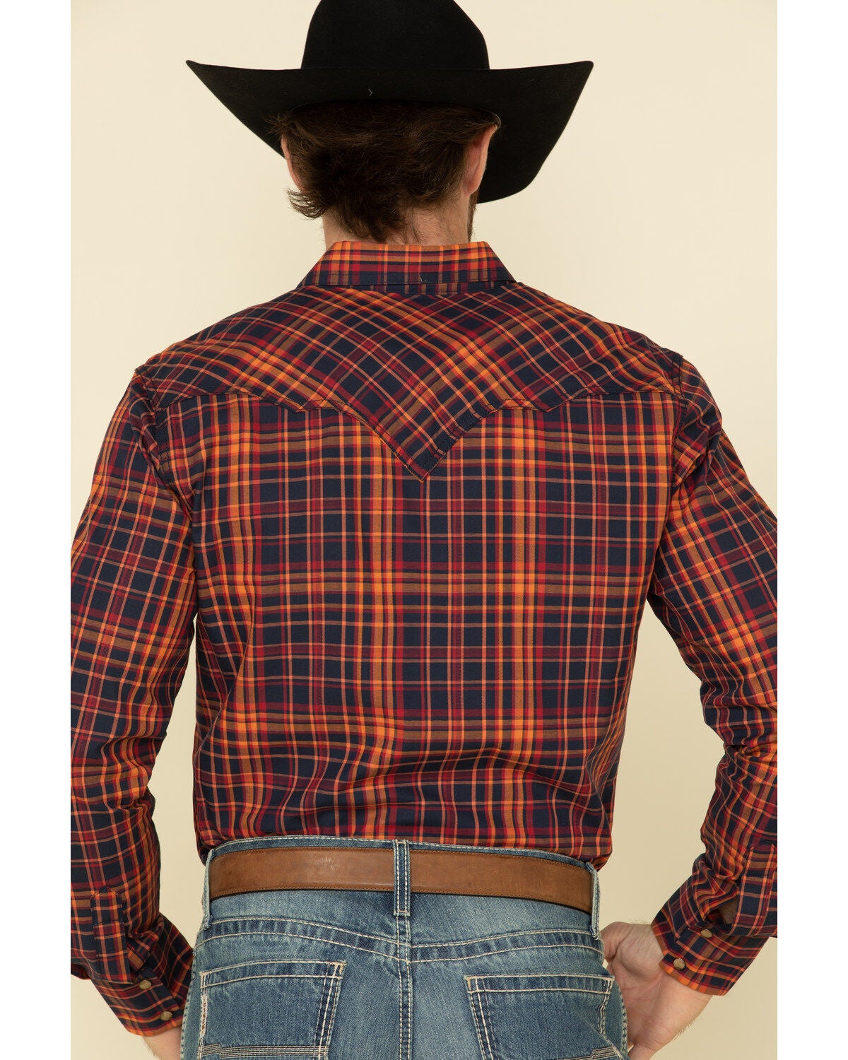 Image #4 - Wrangler Retro Premium Men's Navy Med Plaid Long Sleeve Western Shirt , , hi-res