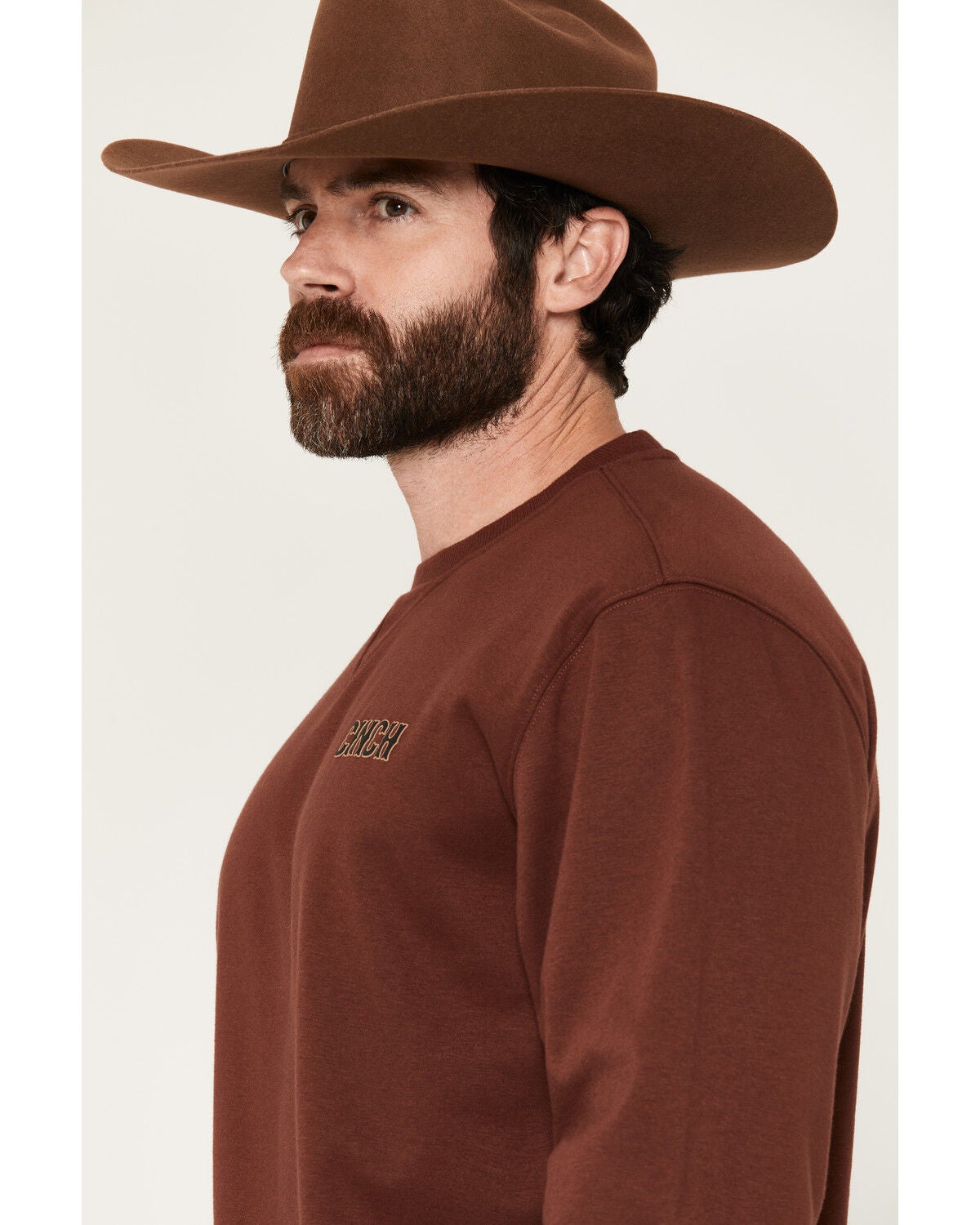 Image #2 - Cinch Men's Solid Logo Crewneck Sweatshirt, Burgundy, hi-res