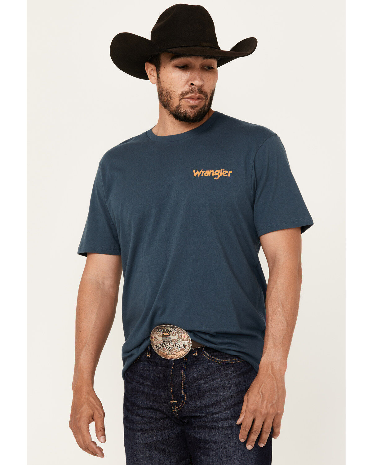 Image #2 - Wrangler Men's Boot Barn Exclusive Steer Head Logo Short Sleeve Graphic T-Shirt, Navy, hi-res