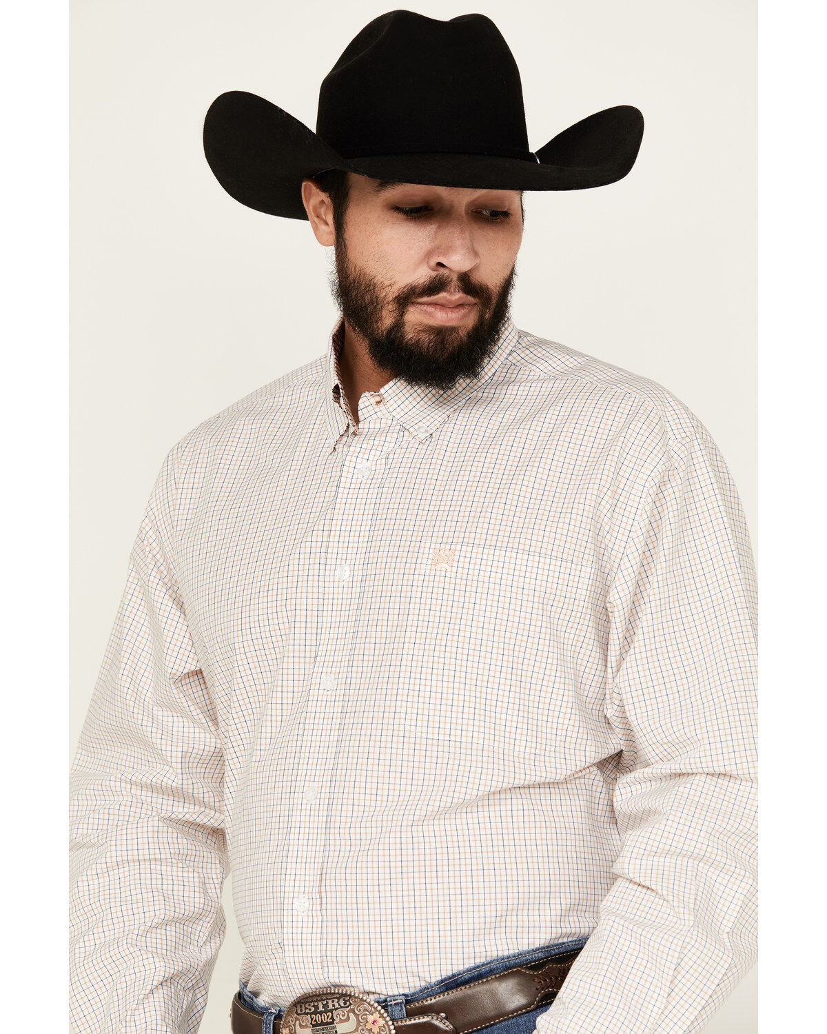Image #2 - Cinch Men's Checkered Print Long Sleeve Button-Down Western Shirt, White, hi-res