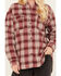 Cleo + Wolf Women's Plaid Print Long Sleeve Button Down Oversized Shacket, Ruby, hi-res