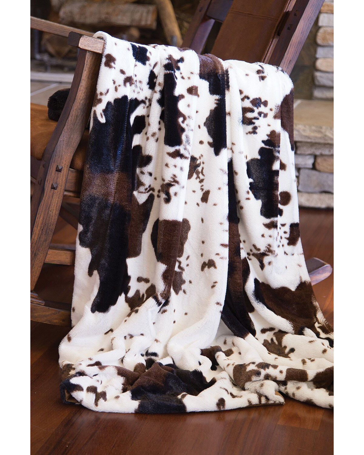 Image #1 - Carstens Home Faux Fur Cowhide Plush Throw Blanket, Multi, hi-res