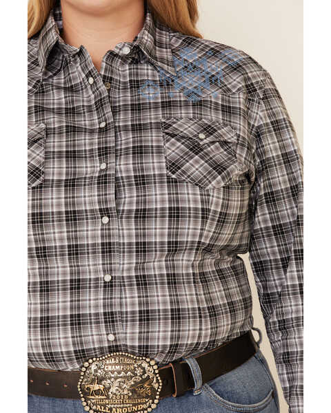 Image #3 - Rough Stock by Panhandle Women's West Bourne Ombre Plaid Long Sleeve Western Shirt - Plus, Black, hi-res