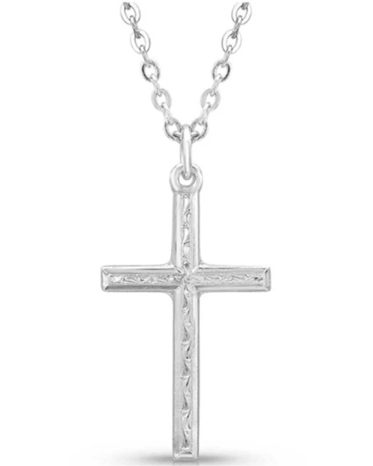 Montana Silversmiths Women's Gratitude Cross Necklace, Silver, hi-res