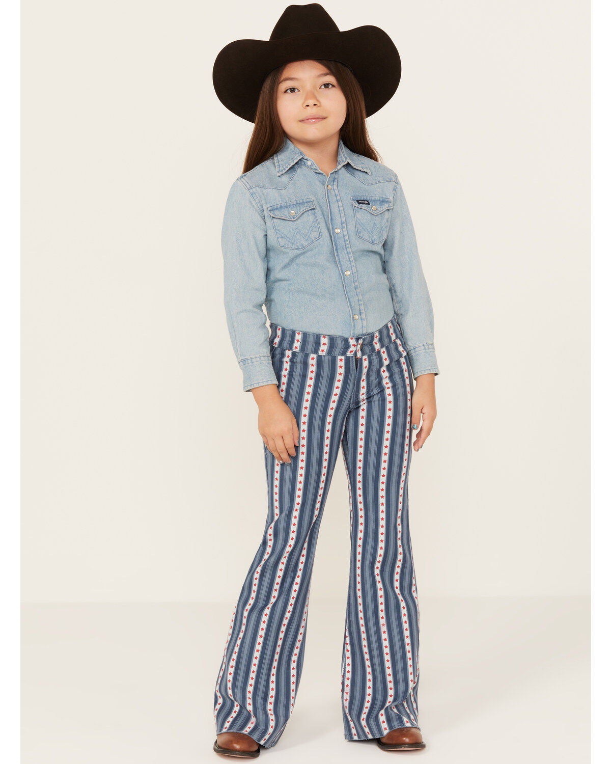 Image #1 - Rock & Roll Denim Americana Striped Flare Jeans, Navy, hi-res