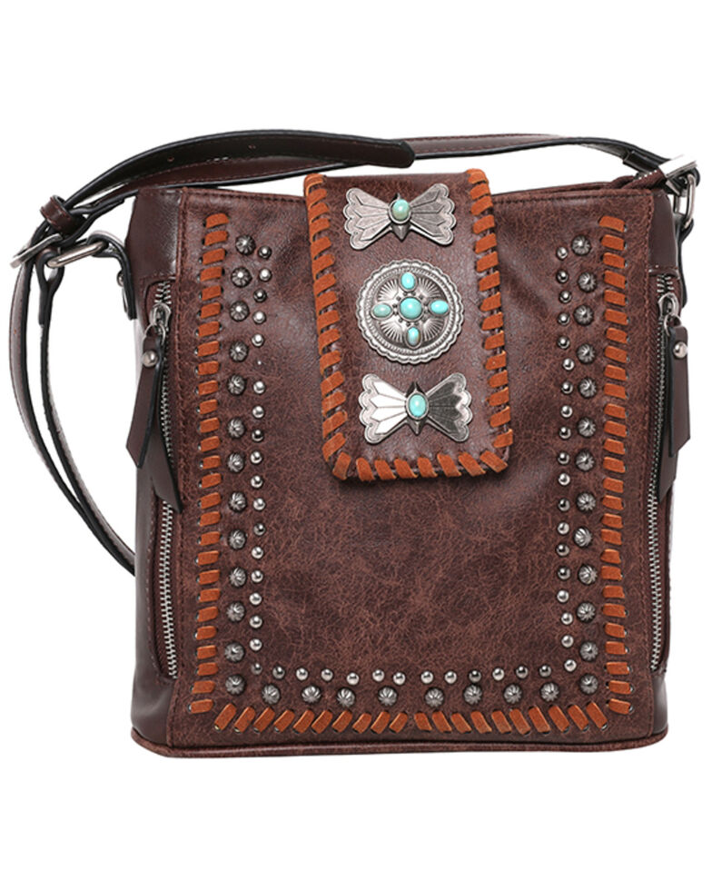 Montana West Women's Wrangler Butterfly Concho Crossbody Bag, Coffee, hi-res