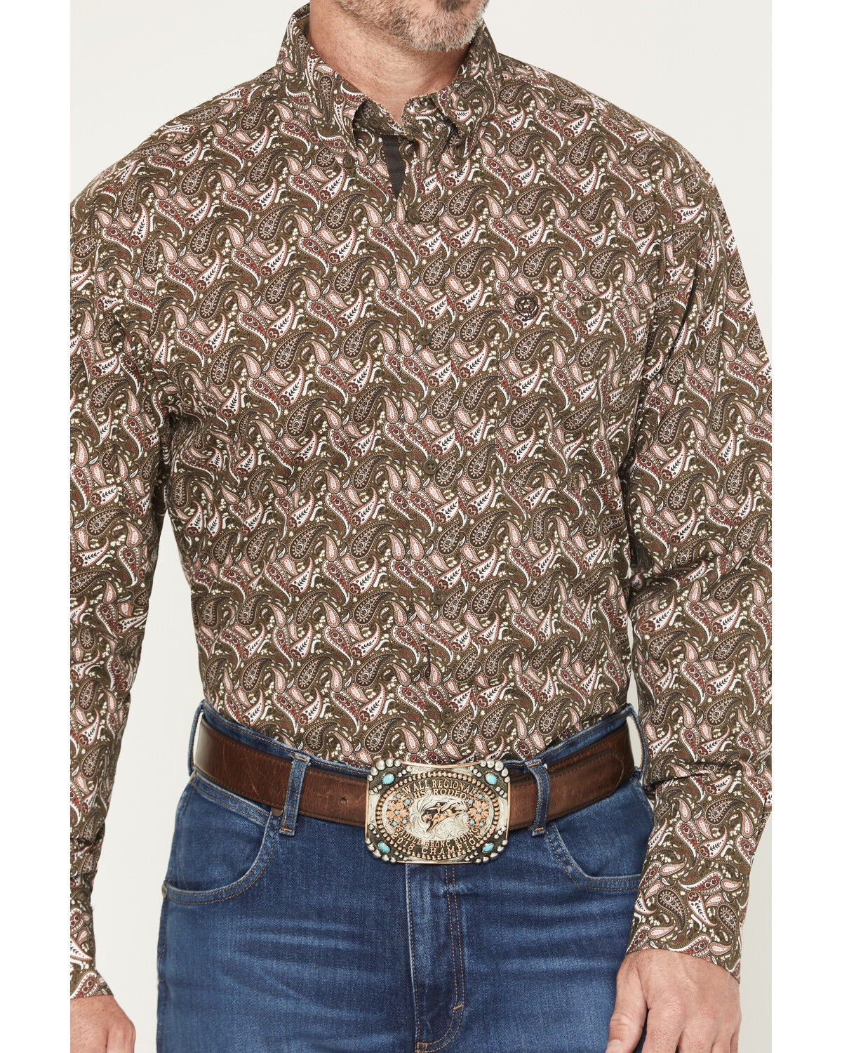 Image #3 - George Strait by Wrangler Men's Paisley Print Long Sleeve Button-Down Stretch Western Shirt - Big, Brown, hi-res