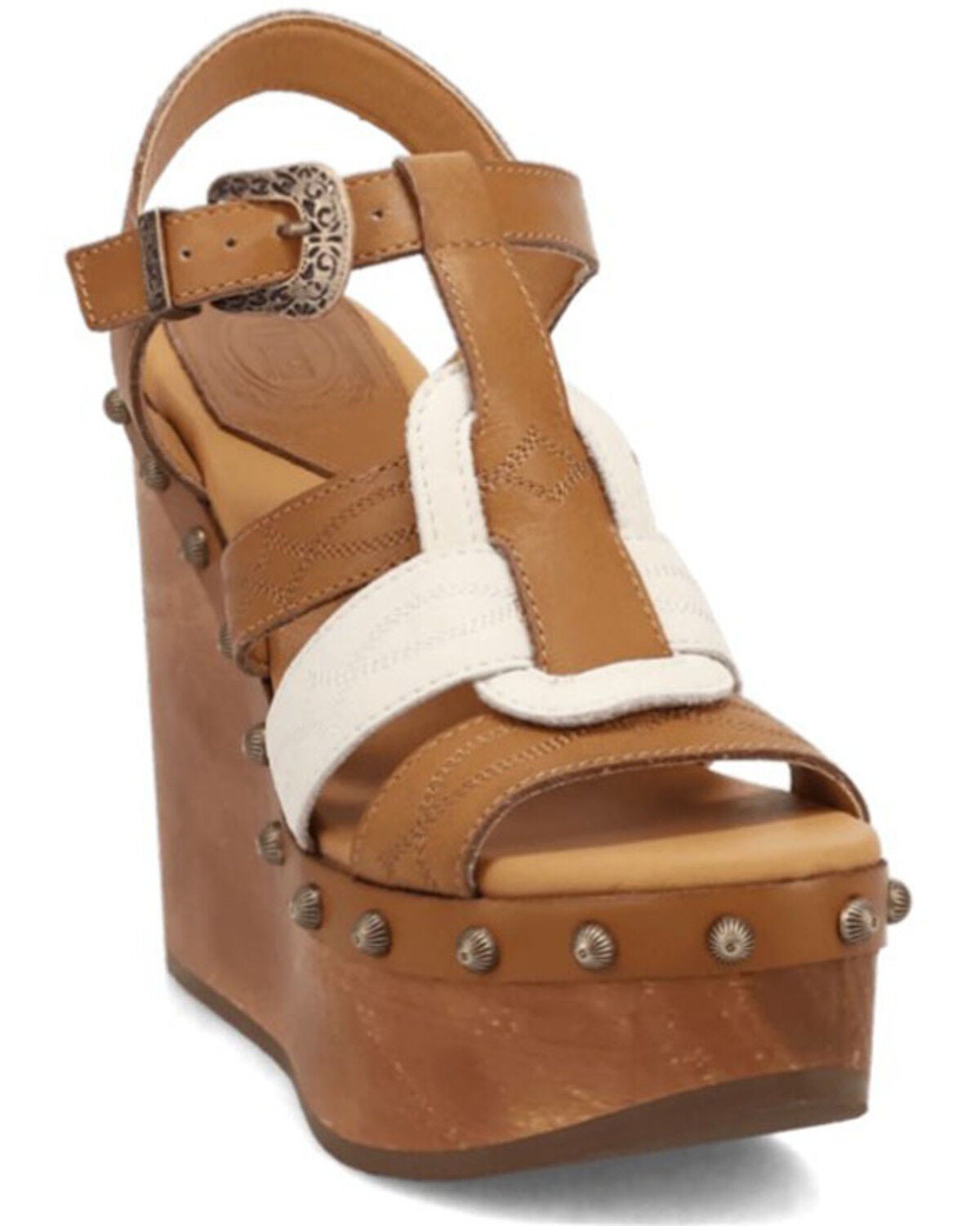 Dingo Women's Cosmo Wooden Wedge Sandals, Tan, hi-res