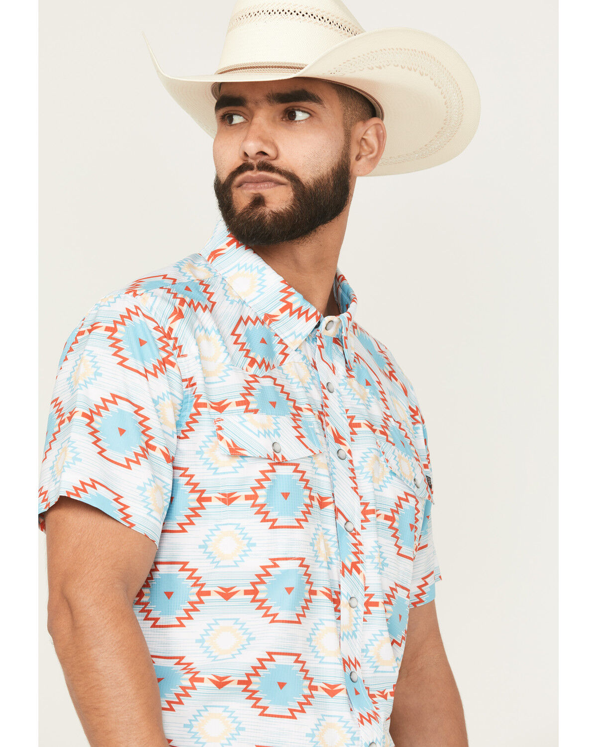 Image #2 - Rock & Roll Denim Men's Boot Barn Exclusive Tek Southwestern Short Sleeve Snap Stretch Western Shirt, Turquoise, hi-res