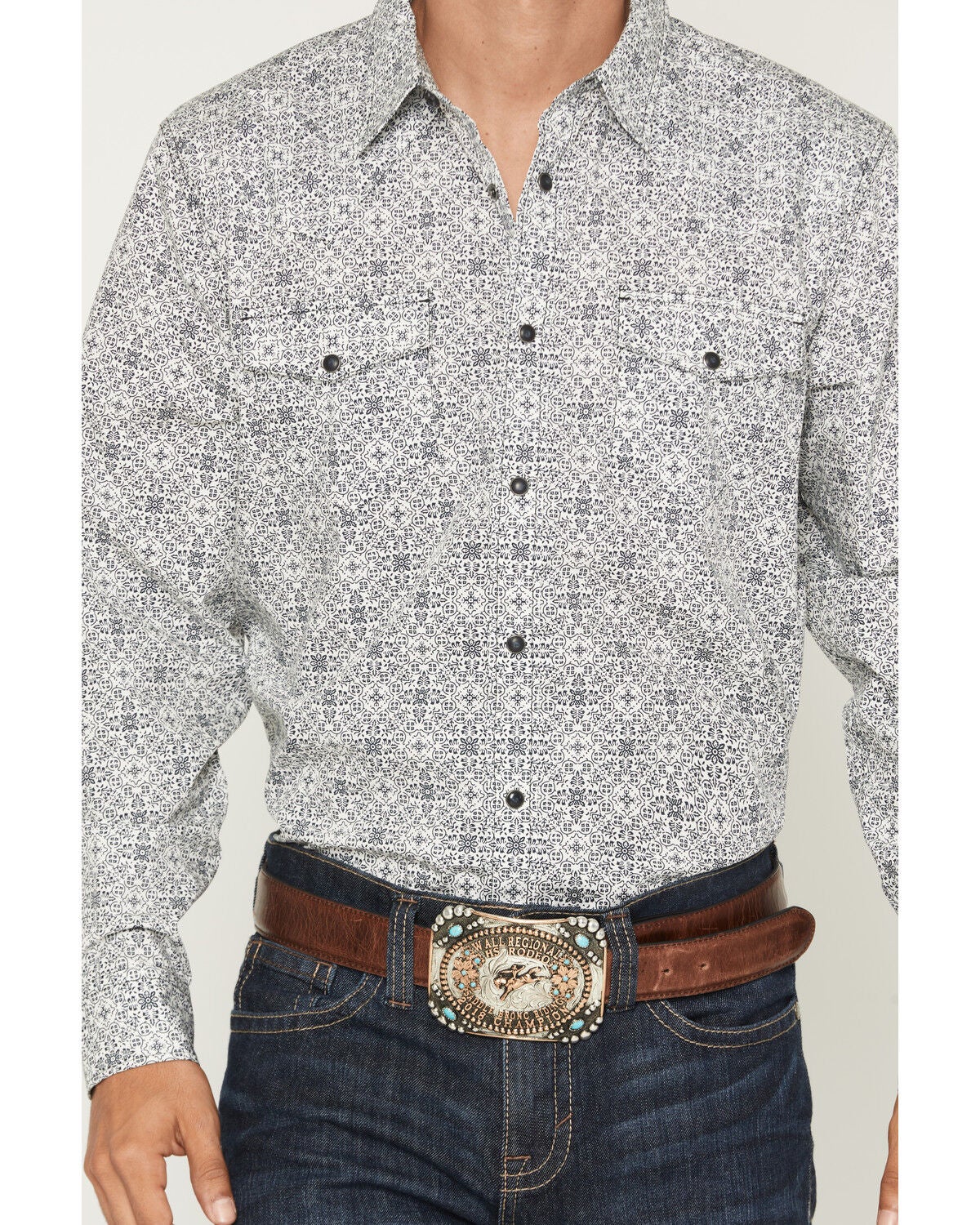 Image #3 - Gibson Trading Co Men's Twisted Medallion Long Sleeve Snap Western Shirt, White, hi-res