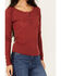 Image #3 - Shyanne Women's Long Sleeve Southwest Burnout Print Henley Shirt, Dark Red, hi-res
