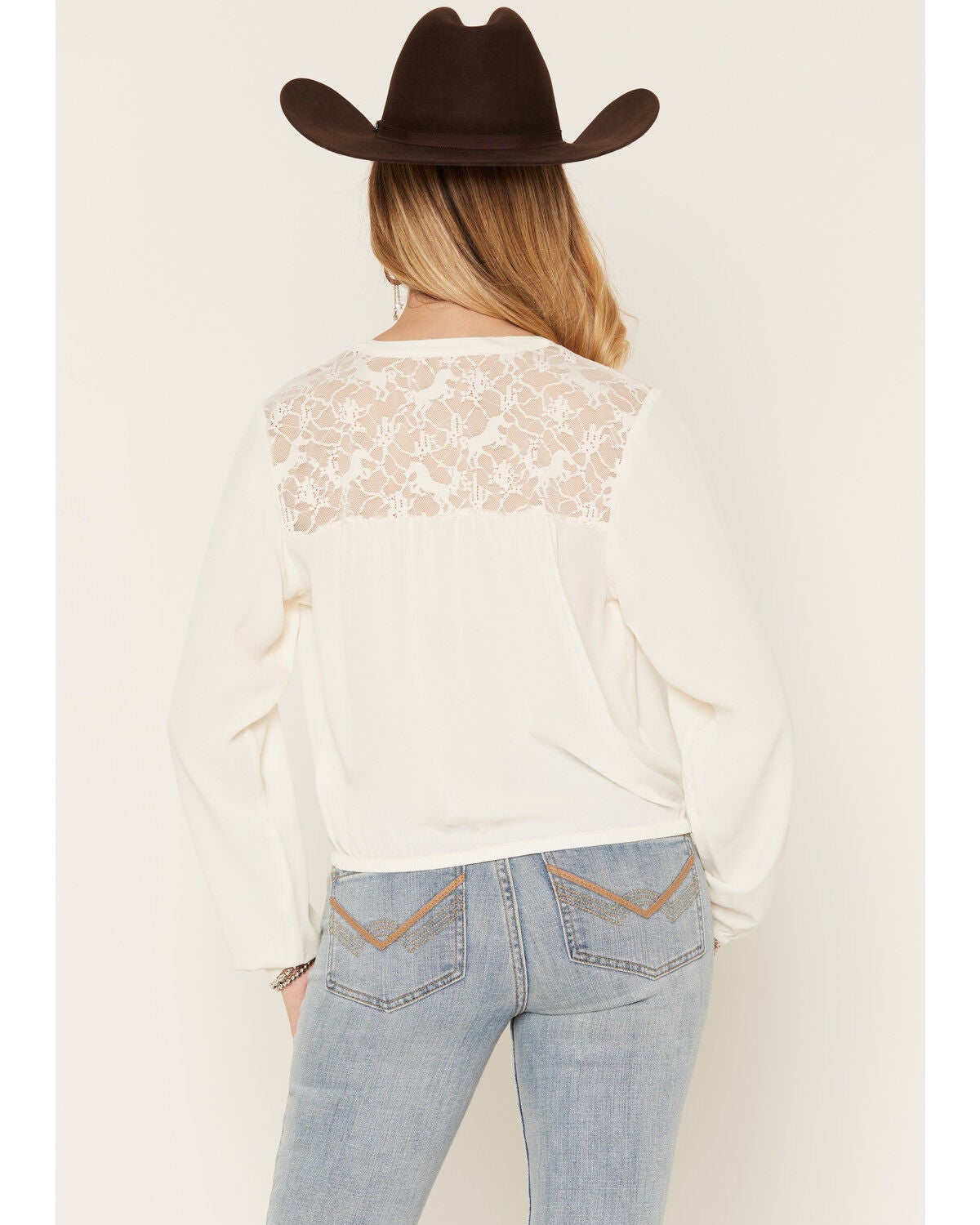 Image #4 - Idyllwind Women's Wren Lace Trim Long Sleeve Georgette Top, Cream, hi-res