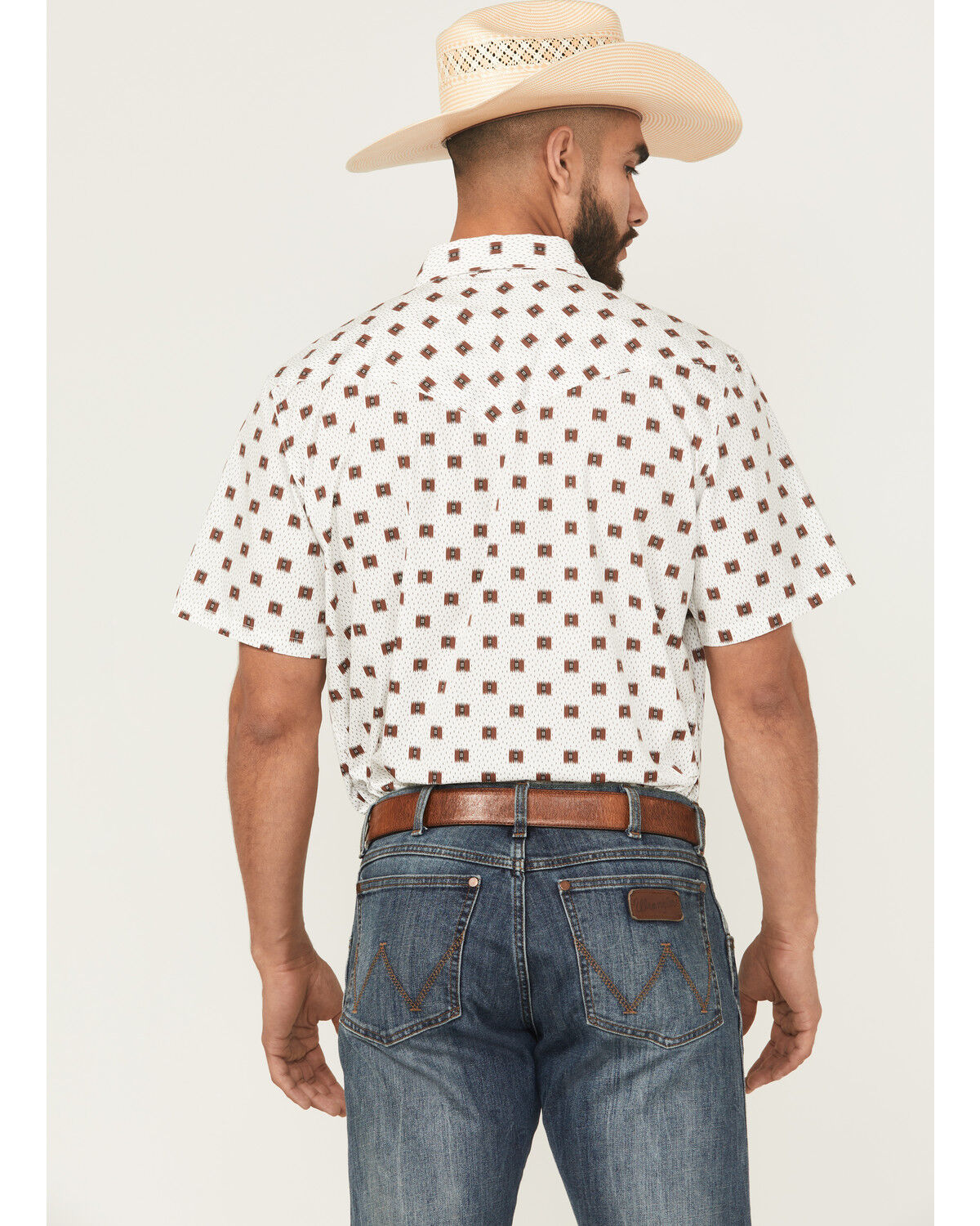 Image #4 - Gibson Trading Co Men's Barn Door Southwestern Print Short Sleeve Snap Stretch Western Shirt, White, hi-res