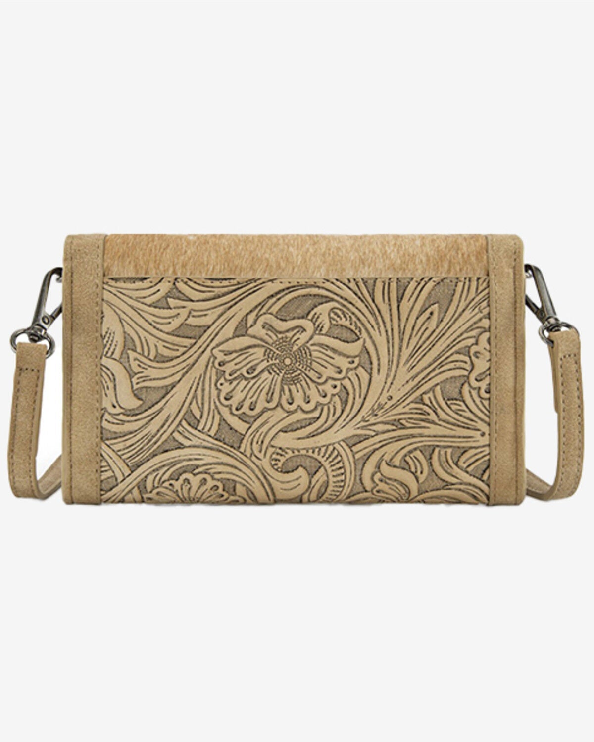Image #2 - Wrangler Women's Cowhide Embossed Crossbody Wristlet, Tan, hi-res