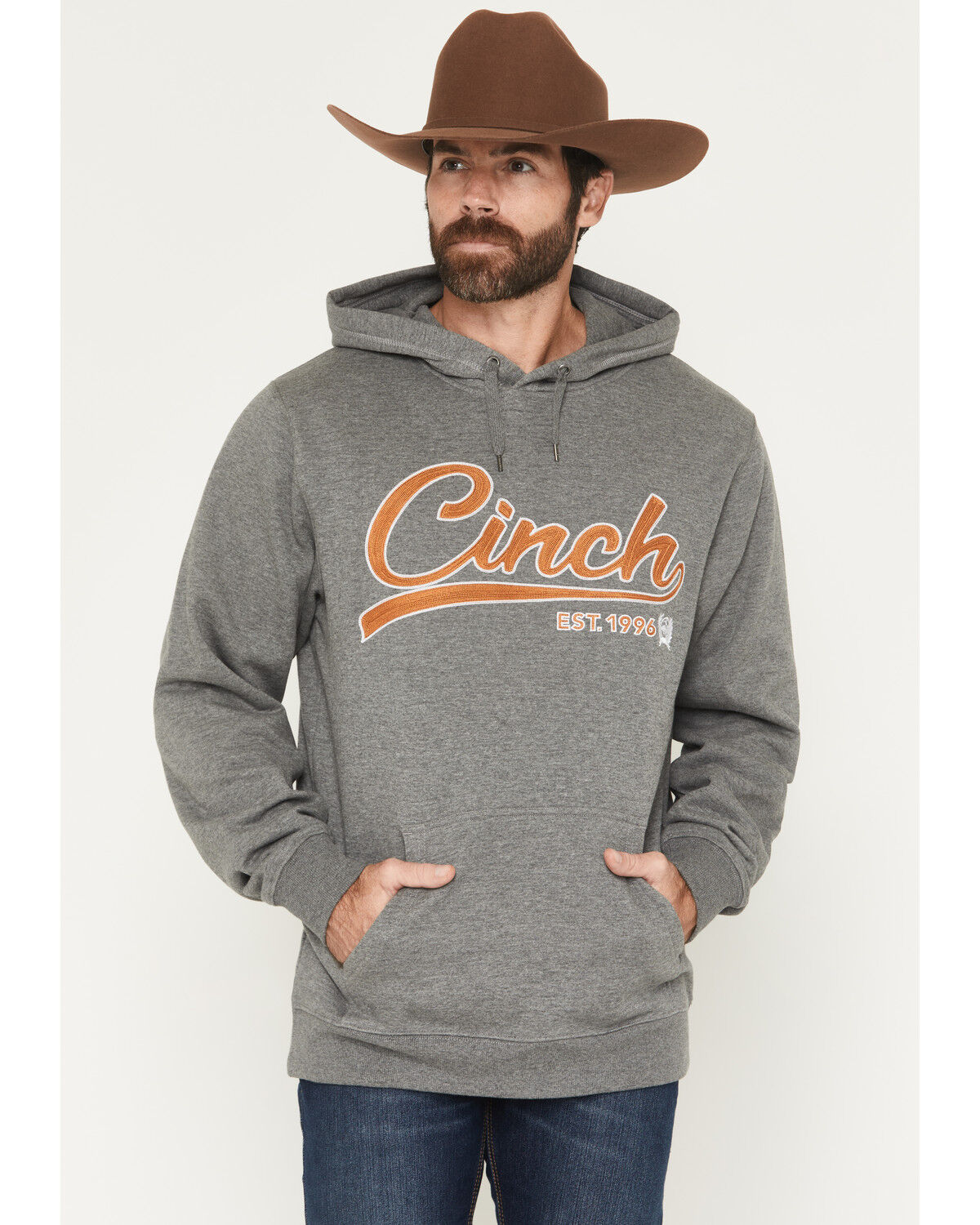 Image #1 - Cinch Men's Logo Hooded Sweatshirt, Grey, hi-res