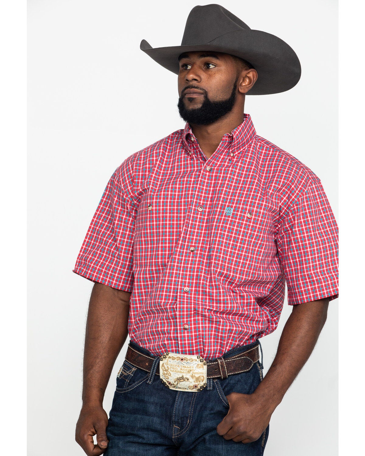 George Strait By Wrangler Men's Red Small Plaid Short Sleeve Western Shirt  | Boot Barn