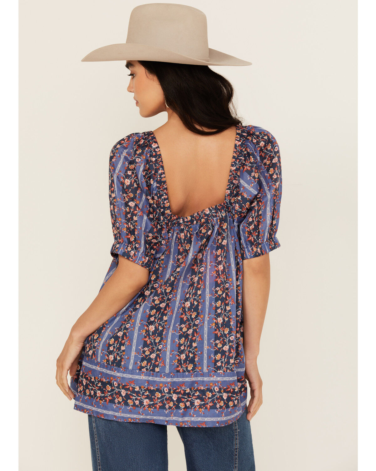 Image #4 - Free People Women's Vintage Lover Floral Print Short Sleeve Blouse, Blue, hi-res