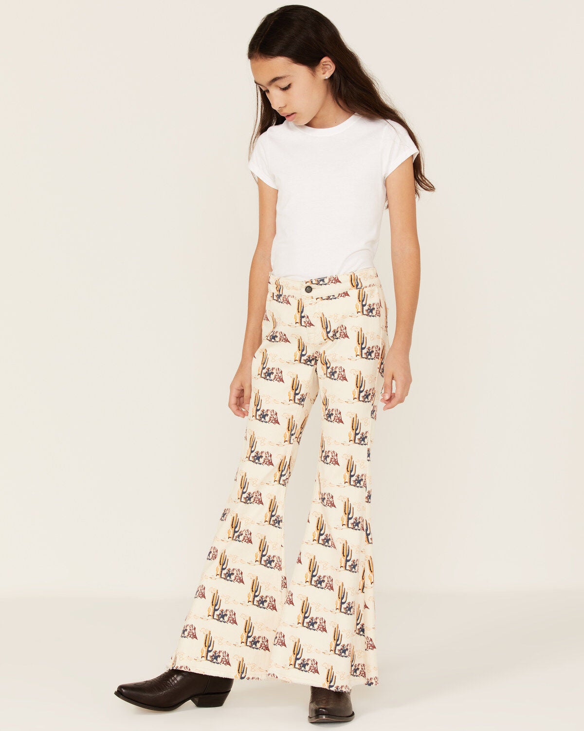 Rock & Roll Denim Girls' Desert Print Flare Jeans, Beige/khaki, hi-res