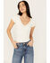 Image #1 - Shyanne Women's V Neck Short Sleeve Stretch Knit Top, Cream, hi-res