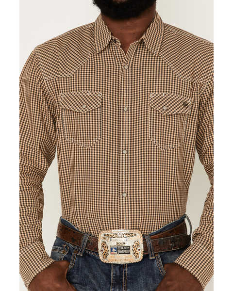 Blue Ranchwear Men's Gingham Western Snap Shirt, Beige/khaki, hi-res