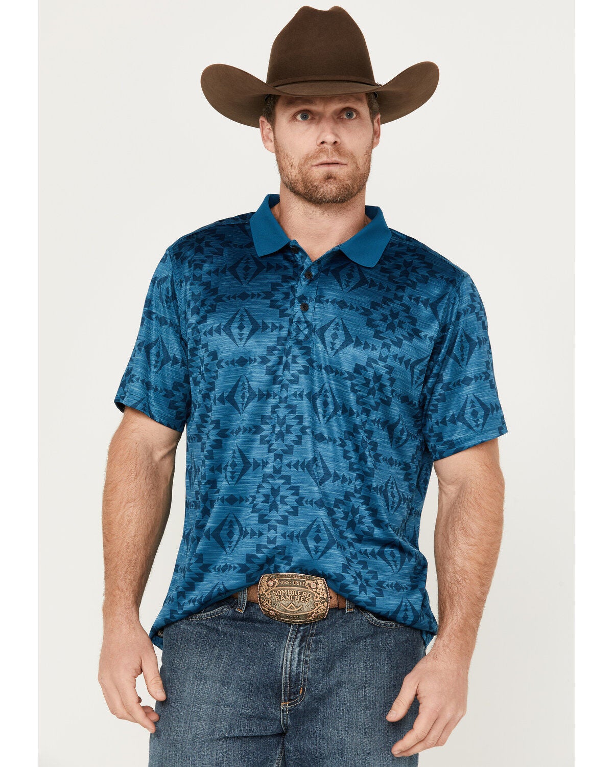 RANK 45® Men's Southwestern Polo, Teal