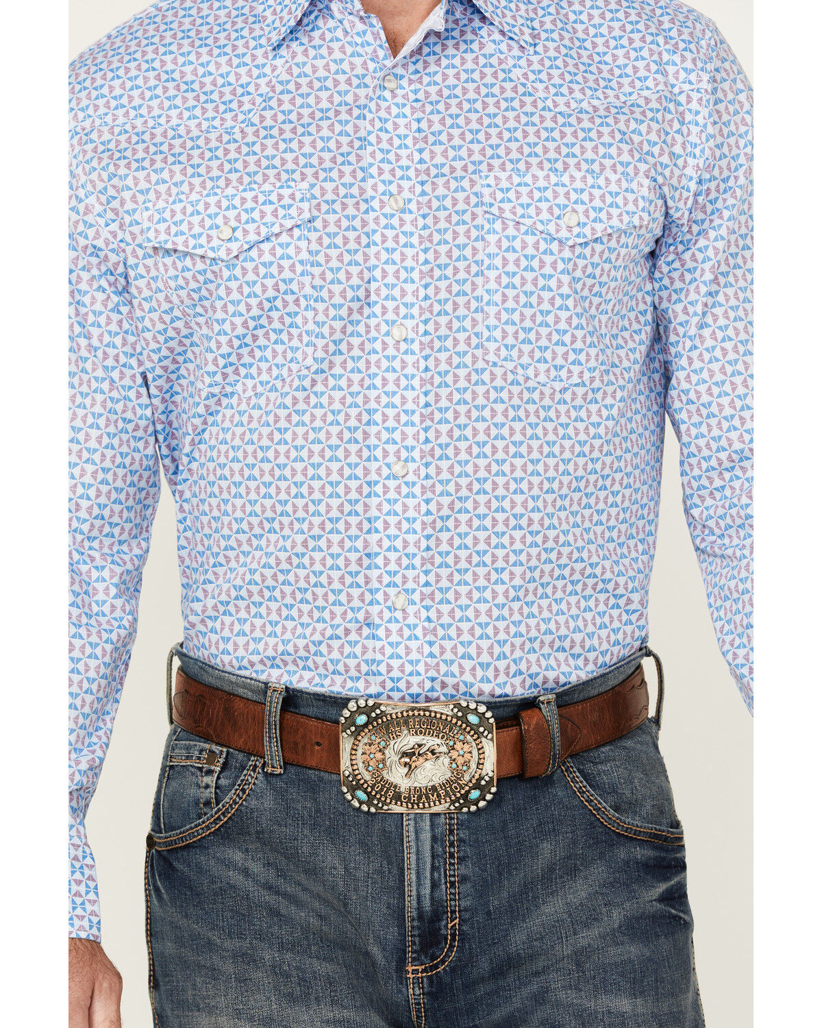 Image #3 - Wrangler 20X Men's Geo Print Long Sleeve Snap Stretch Western Shirt - Tall, Blue, hi-res