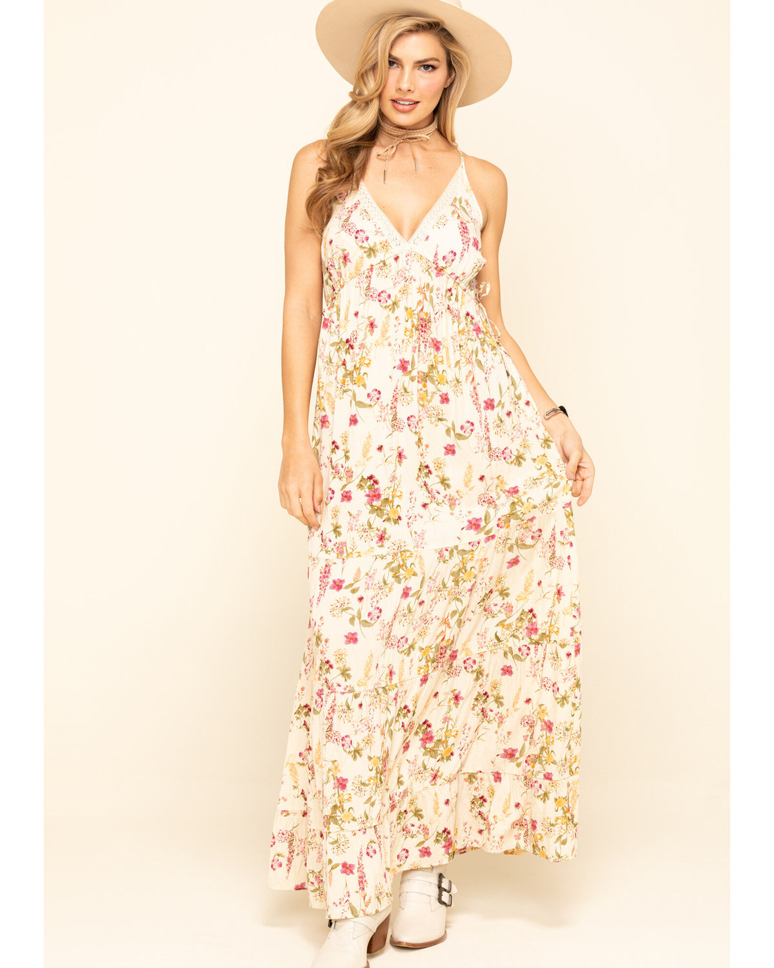 Band of Gypsies Women s Ivory Floral Tank Maxi Dress Boot Barn