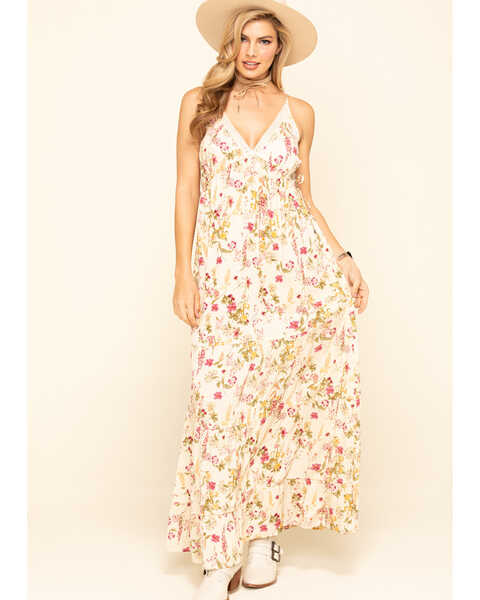 Image #1 - Band of Gypsies Women's Ivory Floral Tank Maxi Dress, , hi-res