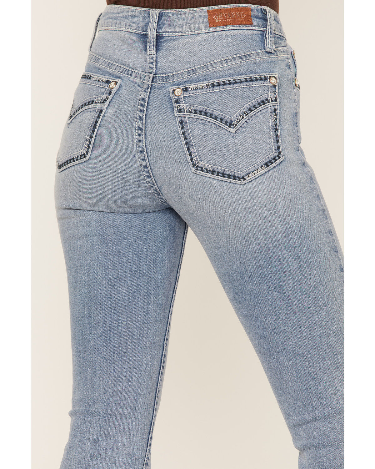 Image #2 - Shyanne Women's Light Wash Mid Rise Signature Embroidery Bootcut Jeans, Dark Medium Wash, hi-res