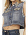 Image #3 - Blue B Women's Rhinestone Button-Down Cropped Denim Vest, Blue, hi-res