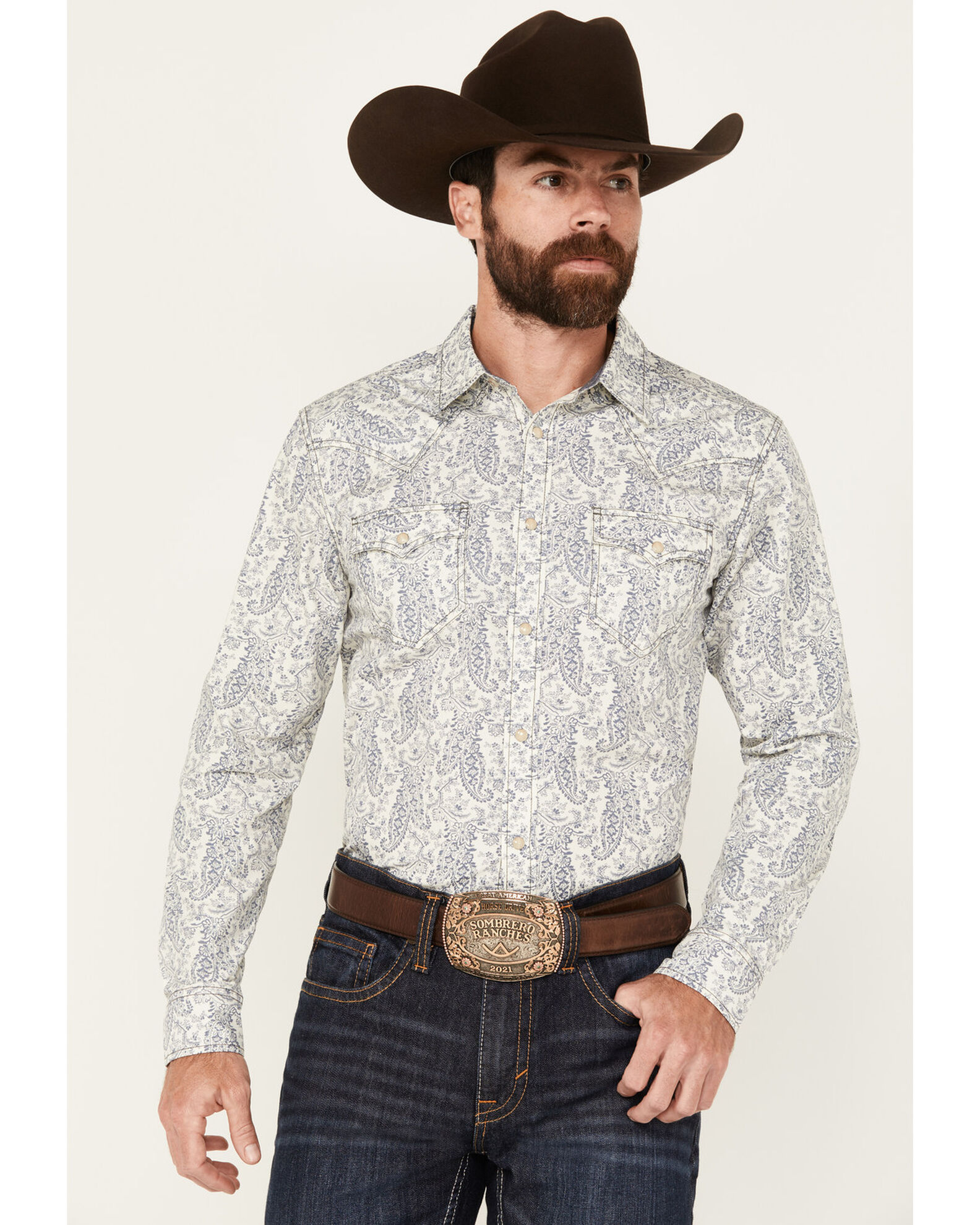 Cody James Men's Dagget Paisley Print Long Sleeve Snap Western Shirt - Big