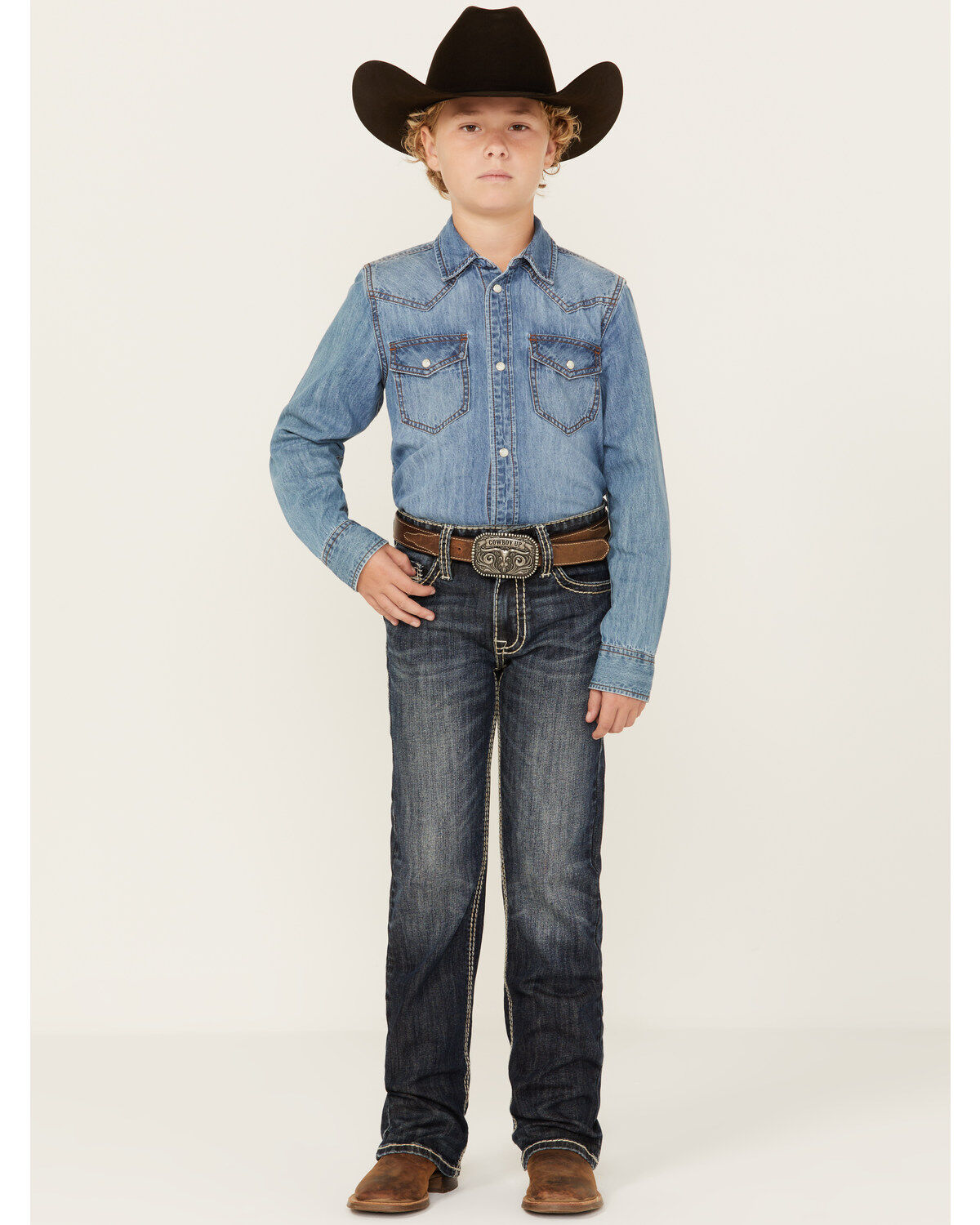 Image #1 - Rock & Roll Denim Boys' Dark Vintage Wash Stretch Bootcut Jeans, Blue, hi-res
