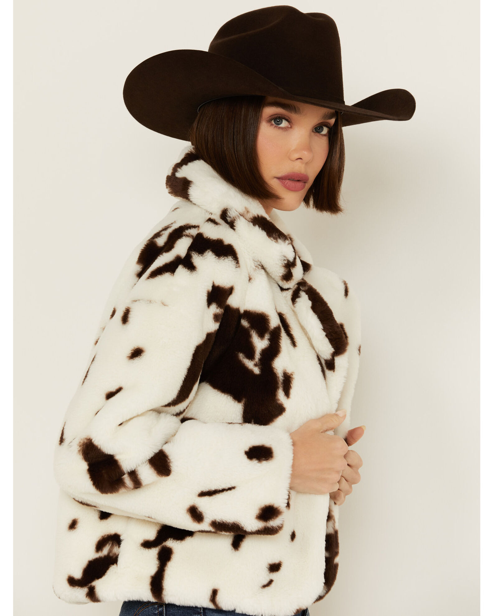 Ashley Women s Cow Print Faux Fur Jacket Boot Barn