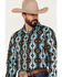 Rock & Roll Denim Men's Southwestern Print Stretch Long Sleeve Button Down Shirt, Teal, hi-res