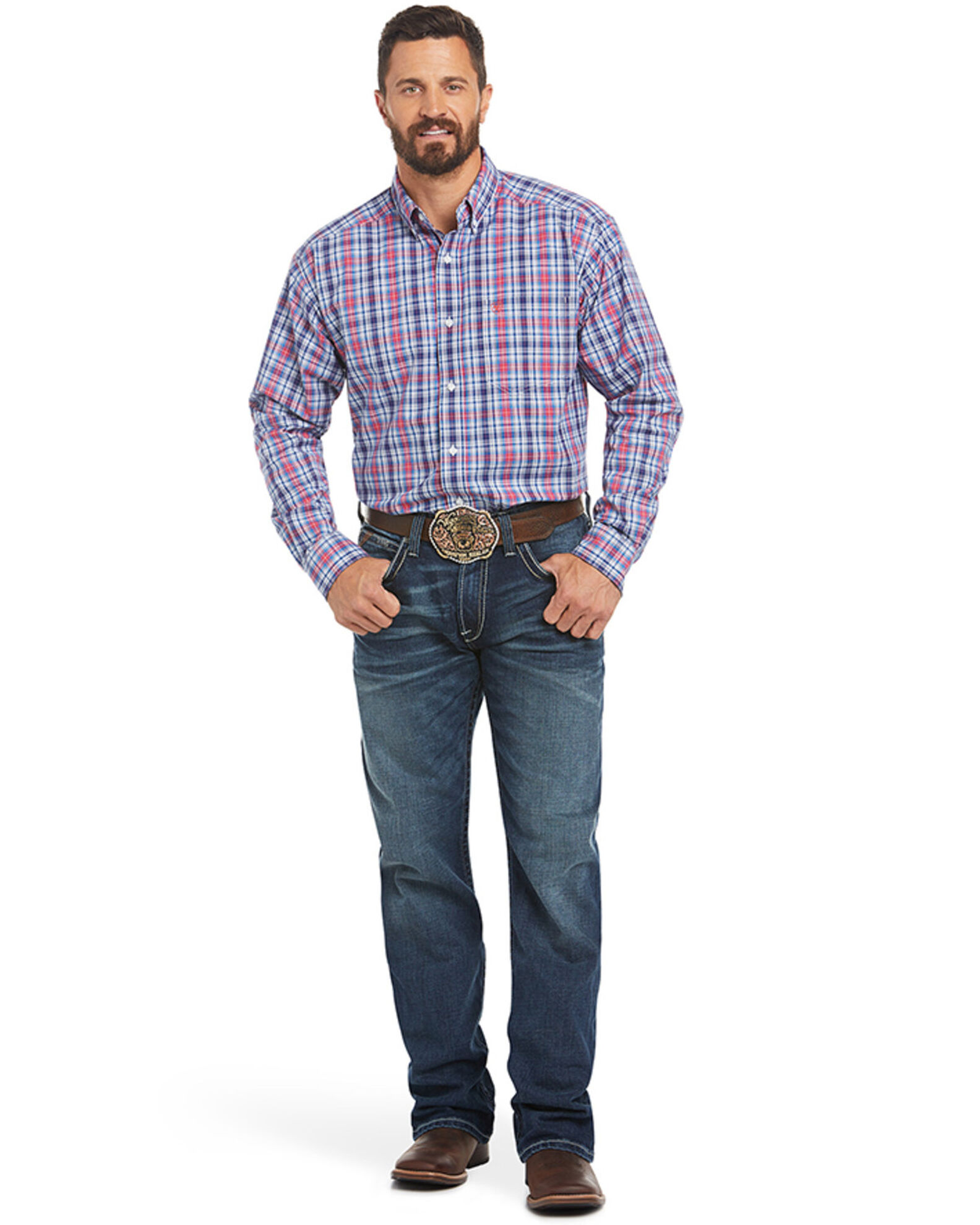 Image #1 - Ariat Men's M4 Adkins Turnout Boot Cut Jeans, Blue, hi-res