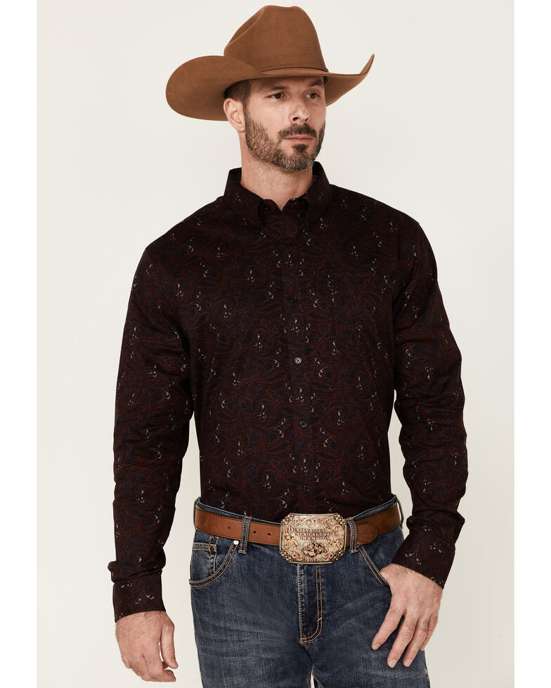 Cody James Core Men's Rancho Large Paisley Print Long Sleeve Button-Down Western Shirt , Purple, hi-res