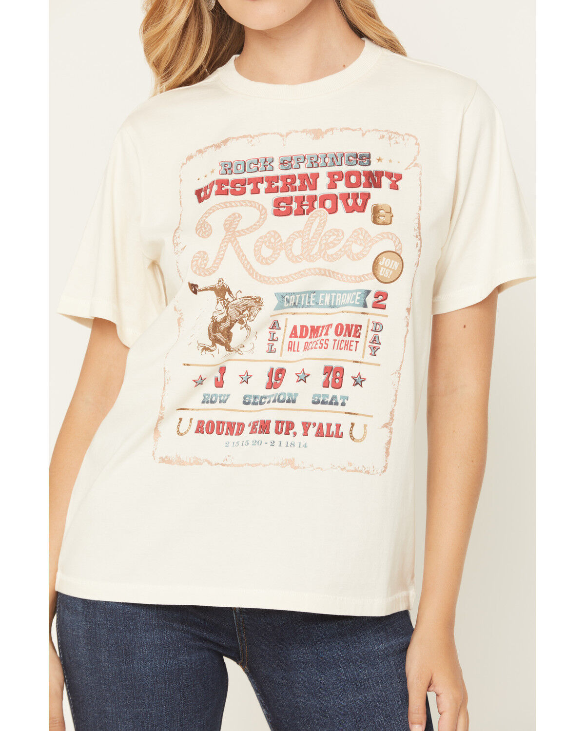 Image #3 - Shyanne Women's Rodeo Ticket Short Sleeve Graphic Tee, Cream, hi-res