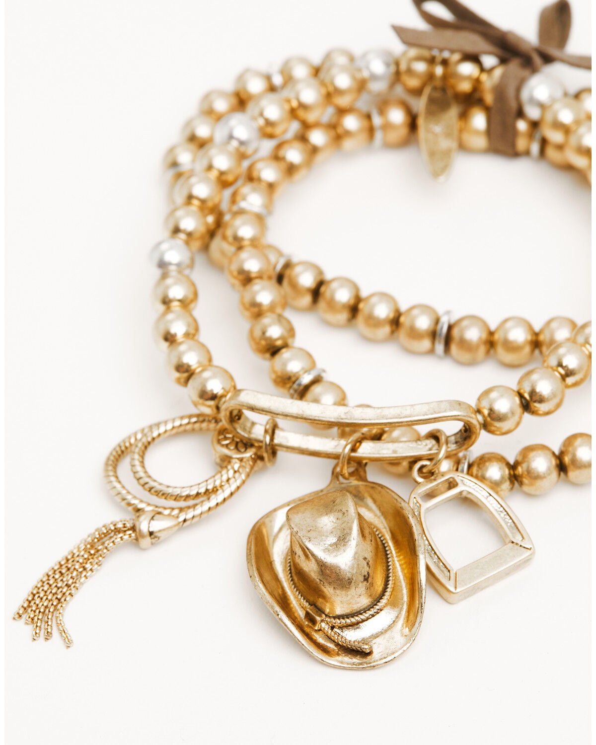 Image #4 - Lainey Wilson Women's Cowboy Hat Charm Stretch Bracelet Set - 3 Piece, Gold, hi-res