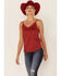 Image #1 - Shyanne Women's Bosh Red Faux Suede Latter Trim Cami, , hi-res
