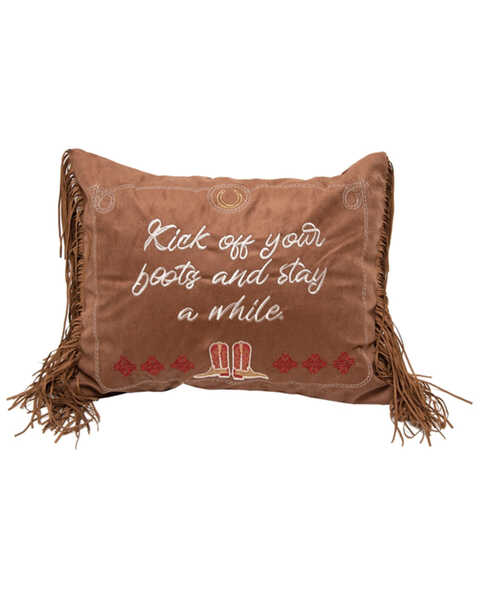 Carstens Home Kick Off Your Boots Embroidered Fringe Decorative Throw Pillow, Brown, hi-res