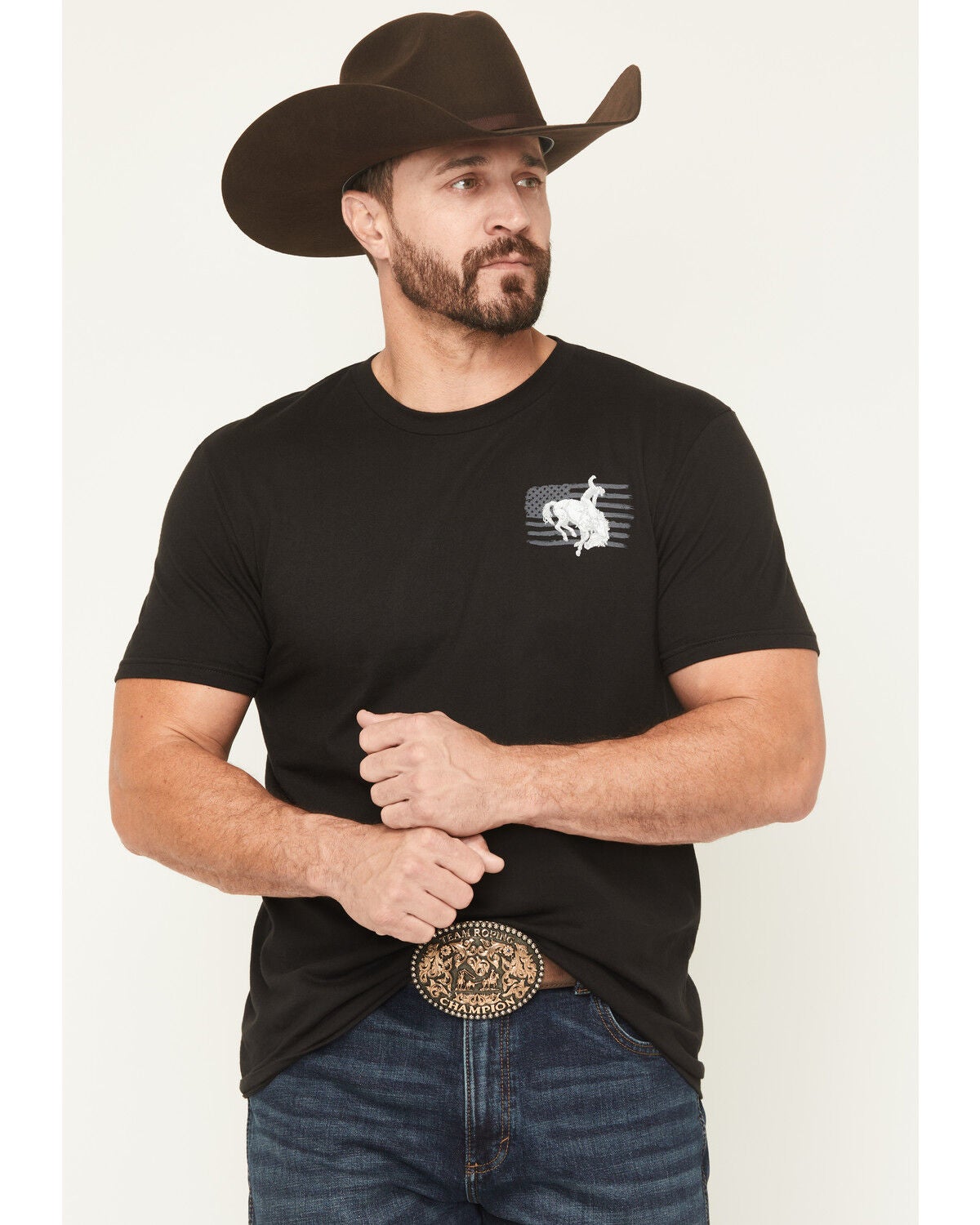 Cowboy Hardware Men's Bronc Patriotic Short Sleeve Graphic T-Shirt, Black, hi-res