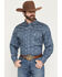 Image #1 - Cowboy Hardware Men's Skull Print Long Sleeve Snap Stretch Western Shirt, Slate, hi-res