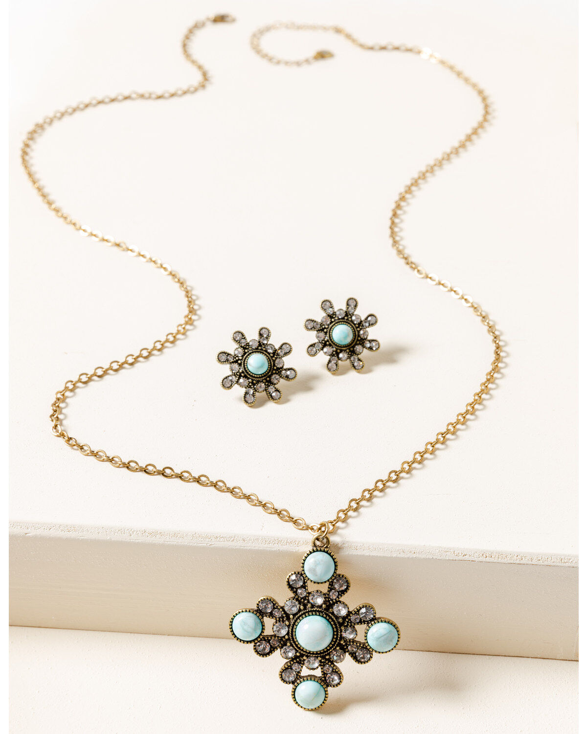 Image #1 - Shyanne Women's Gilded Gold Bling & Turquoise Jewelry Set, Gold, hi-res