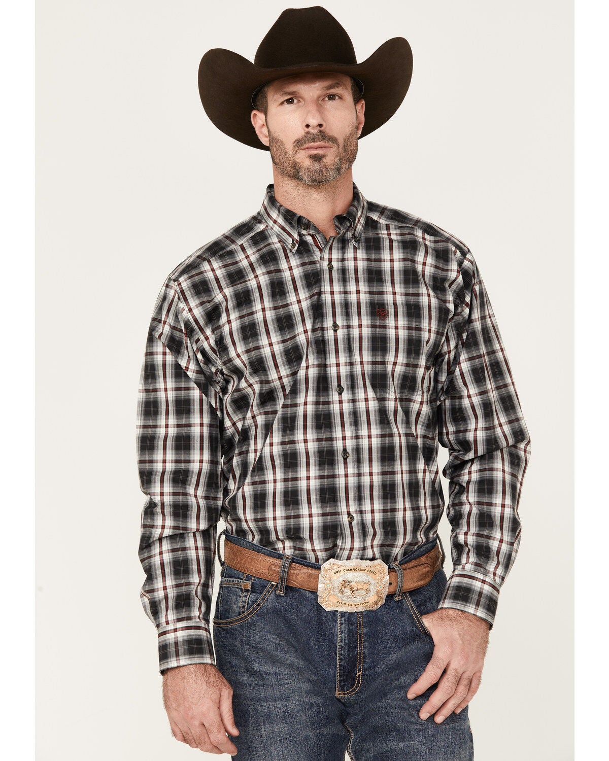 Ariat Men's Pro Series Wilton Classic Fit Long Sleeve Button-Down Shirt, Black, hi-res