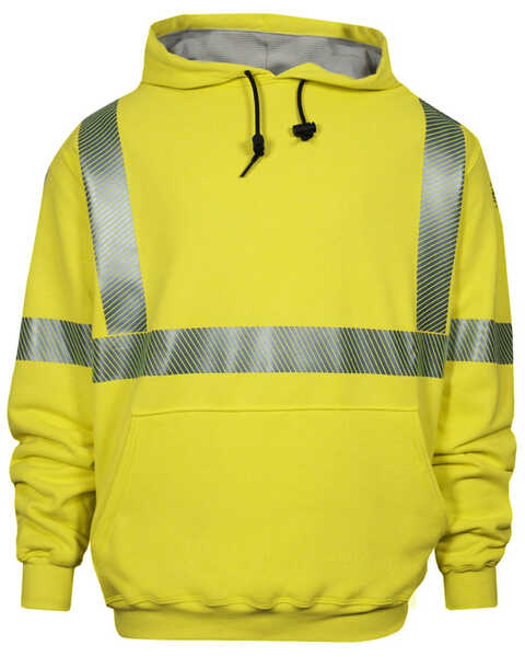 Image #1 - National Safety Apparel Men's 2X-3X FR Vizable Hi-Vis Waffle Weave Hooded Work Sweatshirt - Tall, Bright Yellow, hi-res